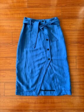 Sandro Cobalt Blue Front-Button Tie-Waist Pencil Skirt